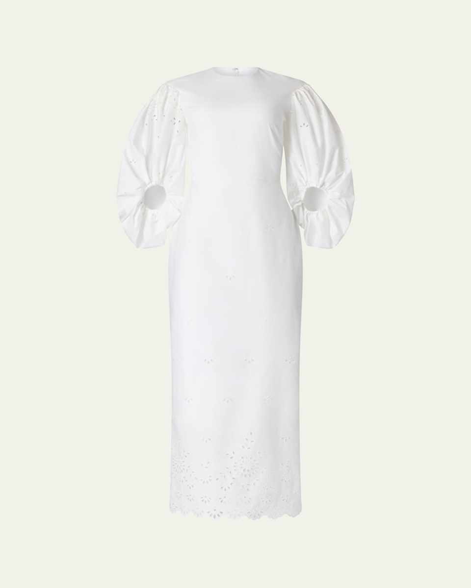 Danielle Eyelet Embroidered Puff-Sleeve Maxi Dress